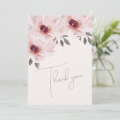 Elegant Blush Roze Waterverf Bloemen Foto Bruiloft Bedankkaart (Staand voorkant)