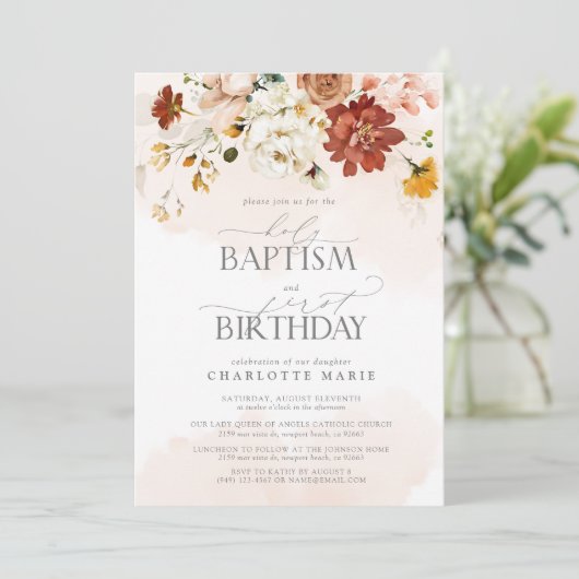 Elegant Blush Roze Waterverf Doop 1e Verjaardag Kaart (Staand voorkant)