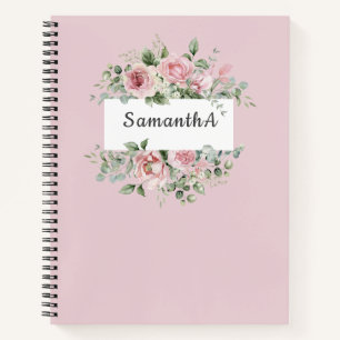 Elegant Blush roze waterverf floral gepersonalisee Notitieboek