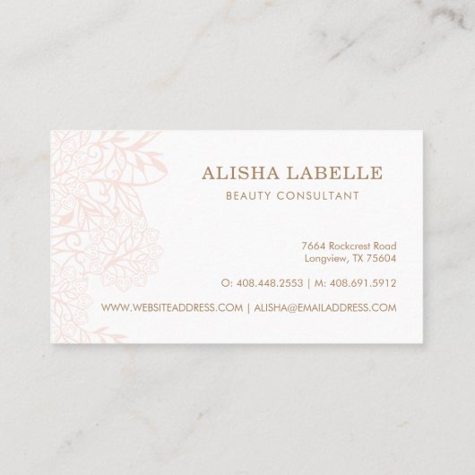 Elegant Blush Roze & Wit Bloemen Bladerblad Kant Visitekaartje (Achterkant)