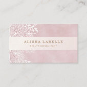 Elegant Blush Roze & Wit Bloemen Bladerblad Kant Visitekaartje (Voorkant)