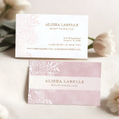 Elegant Blush Roze & Wit Bloemen Bladerblad Kant Visitekaartje