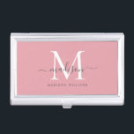 Elegant Blush Roze Wit Monogram Chique Script Naam Visitekaarthouder<br><div class="desc">Elegant Blush Roze Wit Grijs Monogram Meisje Vrouwelijk Script Naam Business Card Case</div>