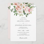 Elegant Blush Roze Wit Rozen Bloemen Bruiloft Kaart (Voorkant / Achterkant)