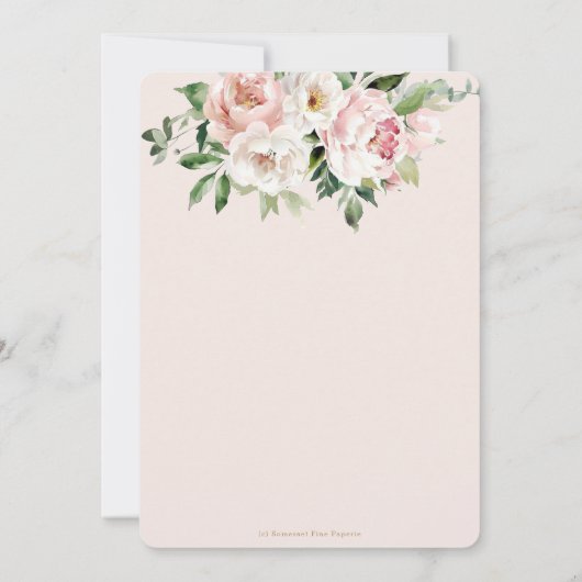 Elegant Blush Roze Wit Rozen Bloemen Bruiloft Kaart (Achterkant)