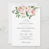 Elegant Blush Roze Wit Rozen Bloemen Bruiloft Kaart (Voorkant)