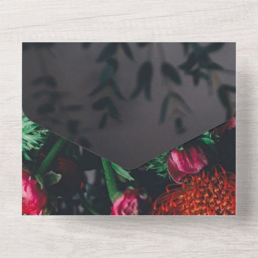 Elegant blush rozen bloesbloesem roodbloedige brui all in one uitnodiging (Achterkant)