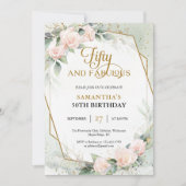 Elegant blush rozen en eucalyptus en gouden lijst kaart (Voorkant)