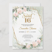 Elegant blush rozen en eucalyptus gold glitter kaart (Voorkant)