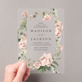 Elegant Blush Rozen en Greenery Wedding Acryl Uitnodigingen (Insitu (Draagbaar))