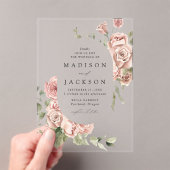 Elegant Blush Rozen en Greenery Wedding Acryl Uitnodigingen (Insitu (Draagbaar))