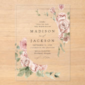 Elegant Blush Rozen en Greenery Wedding Acryl Uitnodigingen (Voorkant)