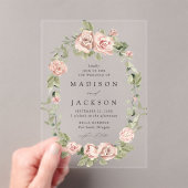 Elegant Blush Rozen en Greenery Wedding Acryl Uitnodigingen (Insitu (Draagbaar))