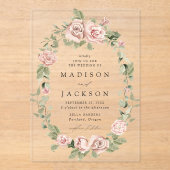 Elegant Blush Rozen en Greenery Wedding Acryl Uitnodigingen (Voorkant)