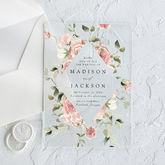 Elegant Blush Rozen en Greenery Wedding Acryl Uitnodigingen