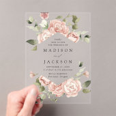 Elegant Blush Rozen en Greenery Wedding Acryl Uitnodigingen (Insitu (Draagbaar))