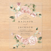 Elegant Blush Rozen en Greenery Wedding Acryl Uitnodigingen (Voorkant)