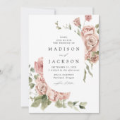 Elegant Blush Rozen en Greenery Wedding Kaart (Voorkant)