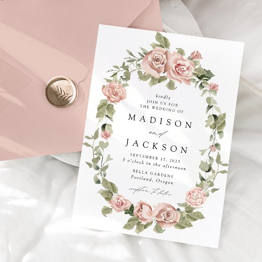 Elegant Blush Rozen en Greenery Wedding Kaart