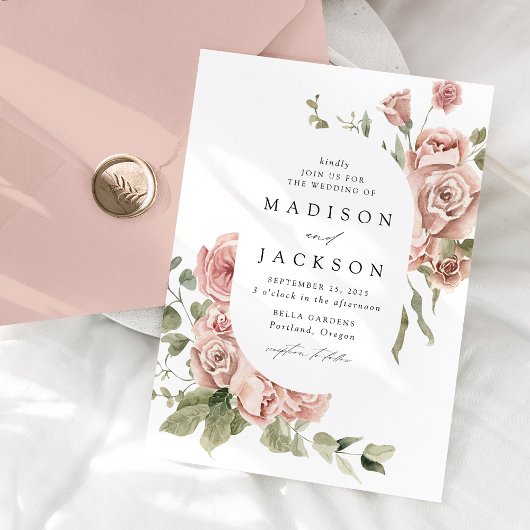 Elegant Blush Rozen en Greenery Wedding Kaart