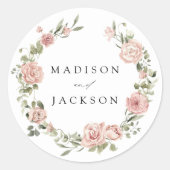 Elegant Blush Rozen en Greenery Wedding Ronde Sticker (Voorkant)