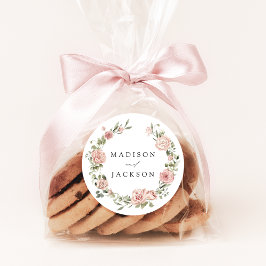 Elegant Blush Rozen en Greenery Wedding Ronde Sticker