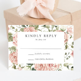 Elegant Blush Rozen en Greenery Wedding RSVP Kaartje