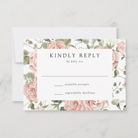 Elegant Blush Rozen en Greenery Wedding RSVP Kaartje (Voorkant)