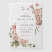Elegant Blush Rozen en Greenery Wedding Vellum Uitnodigingen (Voorkant)
