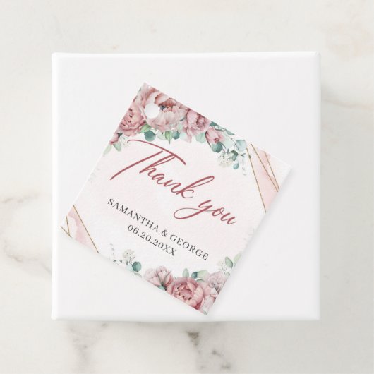 Elegant blush rozen eucalyptus bruiloft labels (In situ)