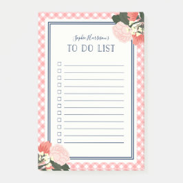 Elegant Blush Rozen Floral Gingham to do list Post-it® Notes