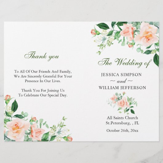 Elegant Blush Rozen Greenery Chic Folded Wedding (Voorkant)