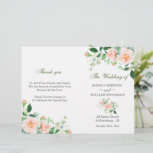 Elegant Blush Rozen Greenery Chic Folded Wedding (Staand voorkant)