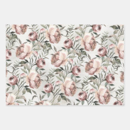 Elegant Blush Rozen Ranunculus Vine Floral Inpakpapier Vel