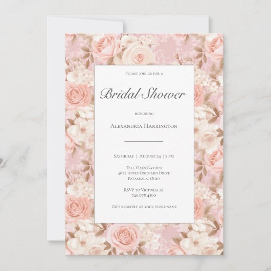 Elegant Blush Rozen Vrijgezellenfeest Kaart (Voorkant)