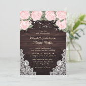 Elegant Blush Rustic Wood Lace Floral Wedding Kaart (Staand voorkant)