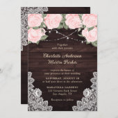 Elegant Blush Rustic Wood Lace Floral Wedding Kaart (Voorkant / Achterkant)