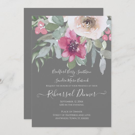 Elegant Blush Sage Grijs Bloemen Kaart (Voorkant / Achterkant)