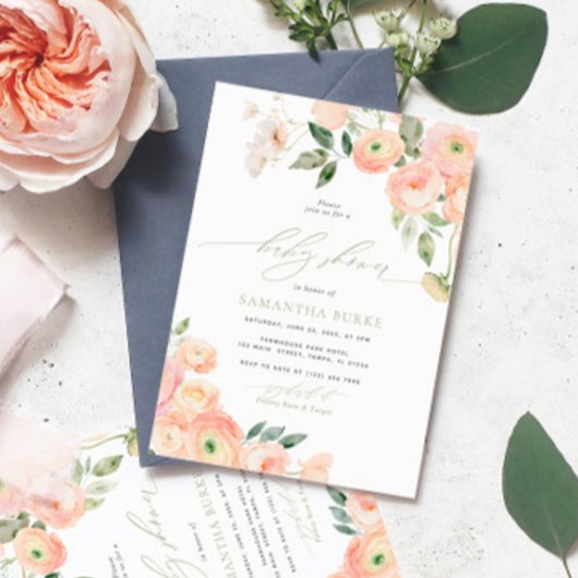 Elegant Blush & Sage Groen Baby shower Kaart