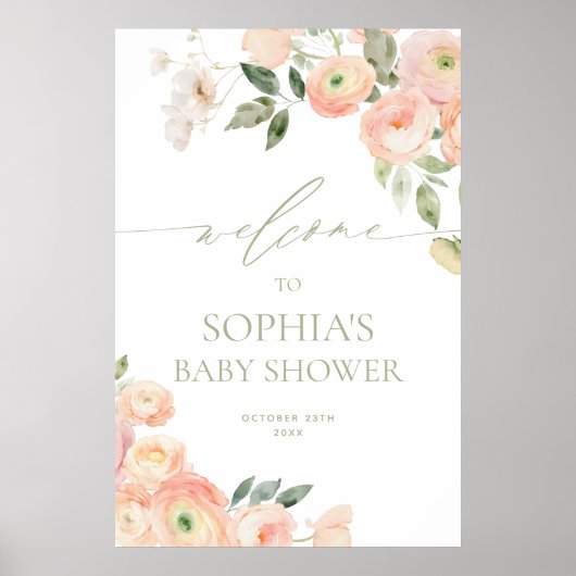 Elegant Blush & Sage Groen Baby shower Welkom Poster (Voorkant)