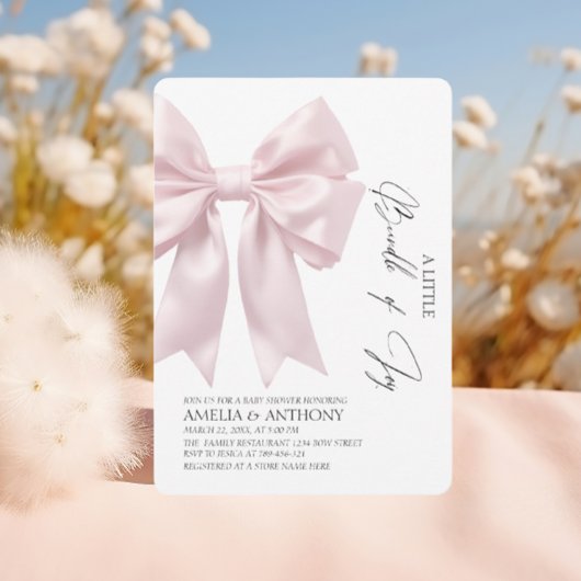 Elegant Blush Satin Bow Girl Baby shower Kaart