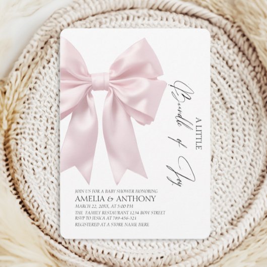 Elegant Blush Satin Bow Girl Baby shower Kaart