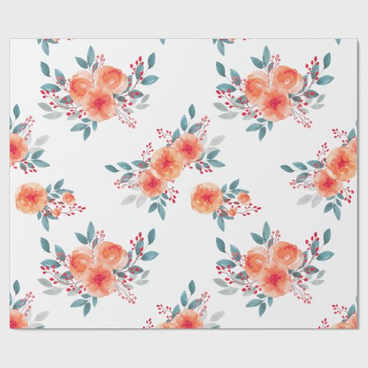 Elegant Blush Sinaasappel Bloemen Waterverf Cadeaupapier (Vlak)