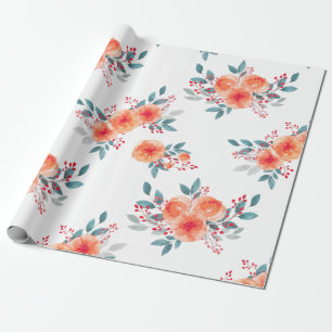 Elegant Blush Sinaasappel Bloemen Waterverf Cadeaupapier