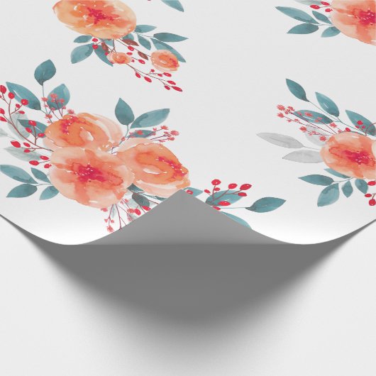 Elegant Blush Sinaasappel Bloemen Waterverf Cadeaupapier (Hoek)