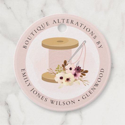 Elegant Blush Spool Needle Waterverf Flora Tailor Bedankjes Labels (Voorkant)
