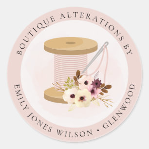 Elegant Blush Spool Needle Waterverf Flora Tailor Ronde Sticker