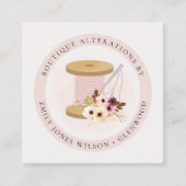 Elegant Blush Spool Needle Waterverf Flora Tailor Vierkante Visitekaartje (Voorkant)
