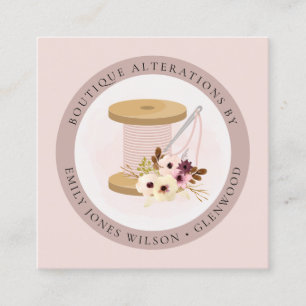 Elegant Blush Spool Needle Waterverf Flora Tailor Vierkante Visitekaartje
