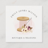 Elegant Blush Spool Needle Waterverf Flora Tailor Vierkante Visitekaartje (Voorkant)